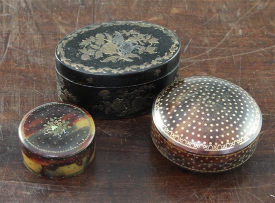 A 19th century oval tortoiseshell snuff box & 2 others